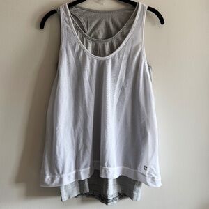 Sweaty Betty Double Time Vest White Mesh Layered Tank Top Large Workout Athletic